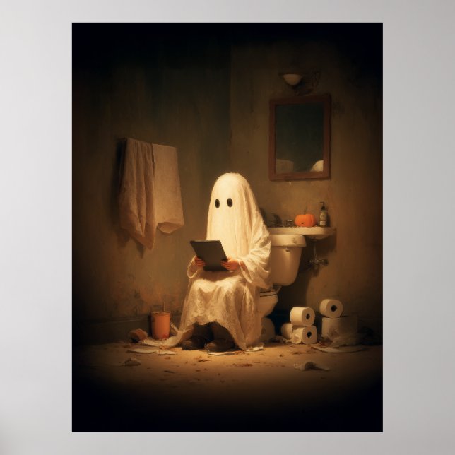 Haunted Restroom Ghost Reading Poster (Front)