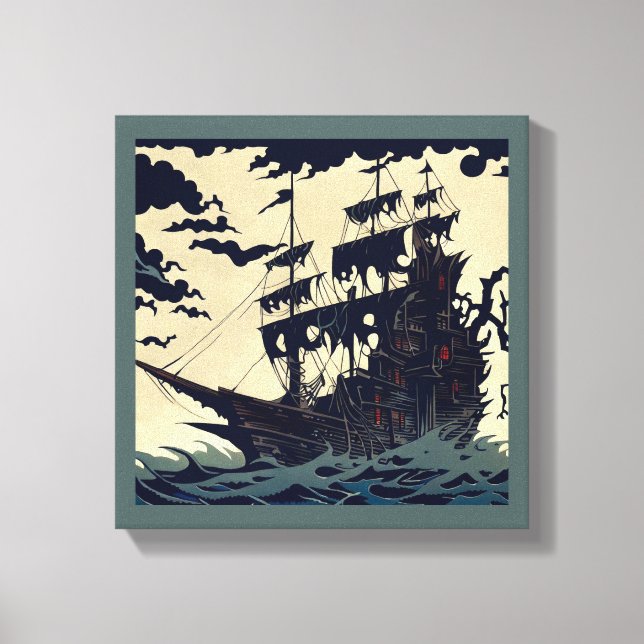 Haunted Sailing Ship Woodblock 1 Canvas Print (Front)