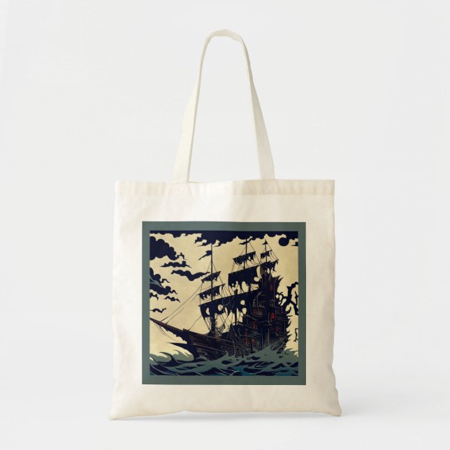 Haunted Sailing Ship Woodblock 1 Tote Bag (Front)