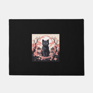 Haunted Sakura_ Black Cat & Pumpkins in Japan  Doormat