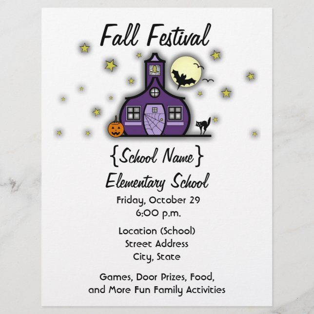 Haunted Schoolhouse School Halloween Fall Festival Flyer (Front)
