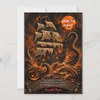 Haunted Ship Kraken Halloween Party Invitation