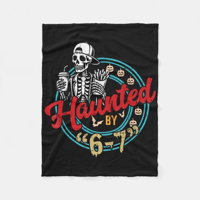 Haunted Six Seven 6 7 Meme 67 Skeleton Hand Hallow Fleece Blanket (Front)