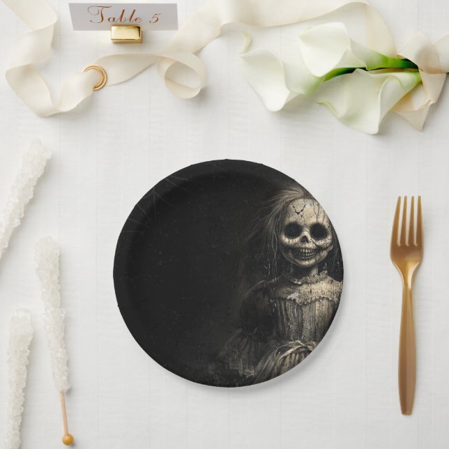 Haunted Skeleton Doll Halloween Costume Party Paper Plate (Wedding)