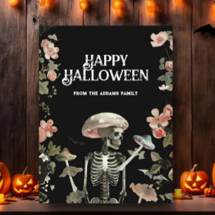 Haunted Skeleton Garden Floral Happy Halloween Postcard