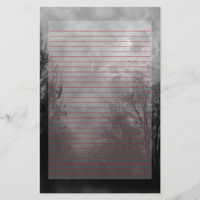 Haunted Sky Stationery Red Lined (Front)