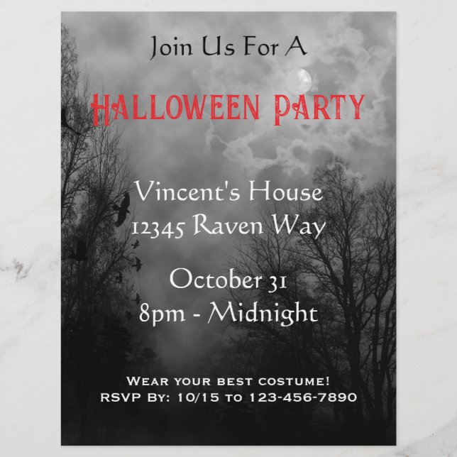 Haunted Sky with Ravens Halloween Party Invitation Flyer (Front)
