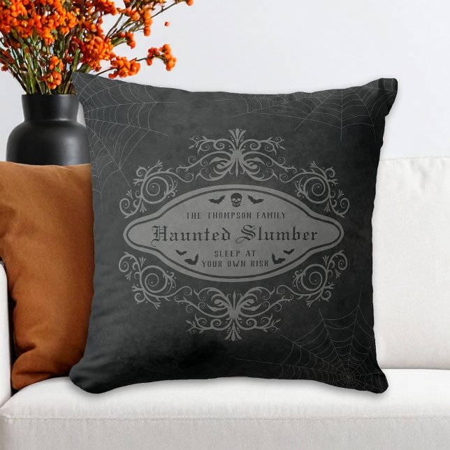 Haunted Slumber Macabre Any Family Name Halloween Cushion (Creator Uploaded)