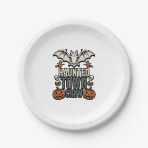 Haunted Town Shirt Vintage Halloween Bat Pumpkin T Paper Plate