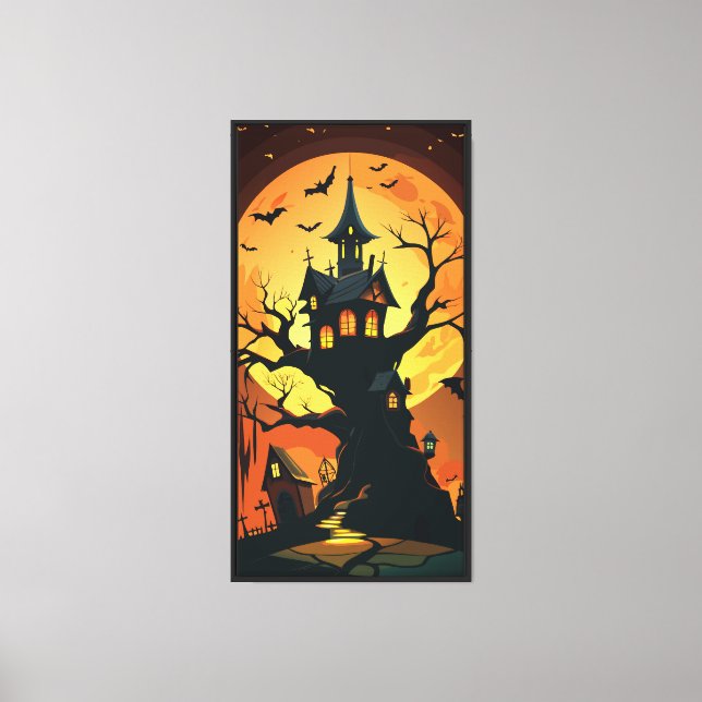 Haunted Tree House Under Full Moon Canvas Print (Front)