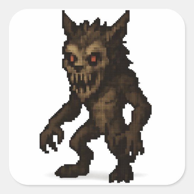 haunted werewolf monster pixel art sticker  (Front)
