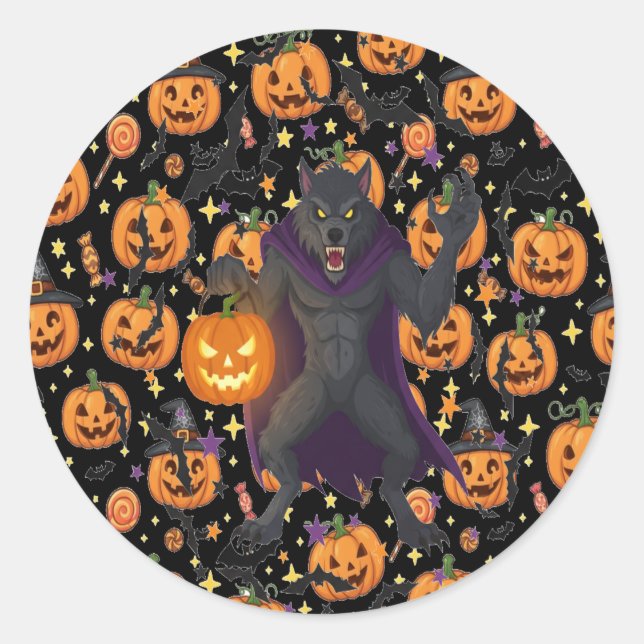 Haunted Wolf Pack Halloween Night Classic Round Sticker (Front)