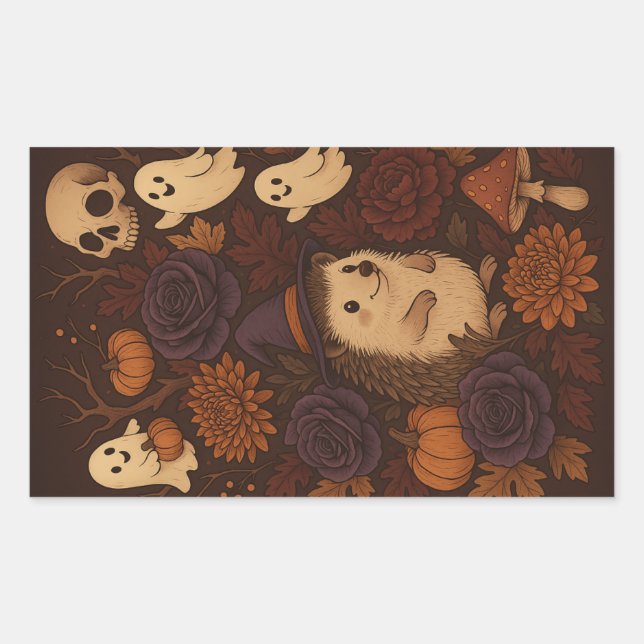 haunted woods hedgehog halloween rectangular sticker (Front)