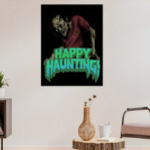 Haunted Zombie On Happy Haunting Halloween Posters