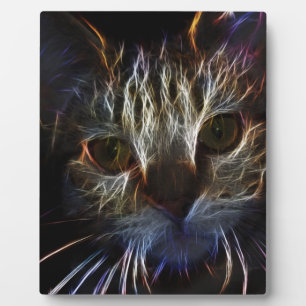Haunting cat face art, made of light - gothic plaque