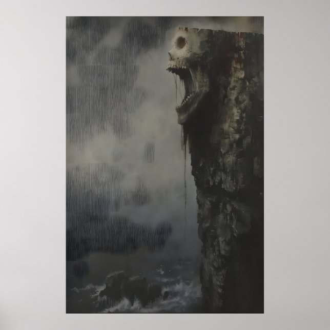 Haunting Cliff Skull Art Printable, Gothic Poster (Front)