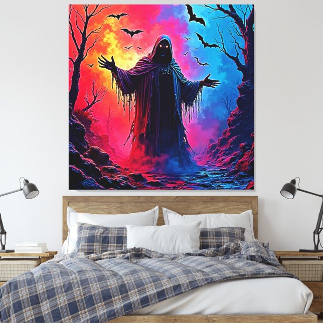Haunting Demon Cloaked In Shadows Design Canvas Print (Insitu(Bedroom))