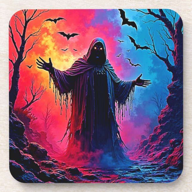 Haunting Demon Cloaked In Shadows Design Coaster (Front)