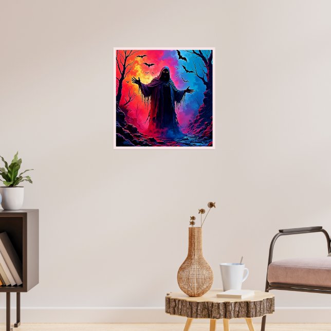 Haunting Demon Cloaked In Shadows Design Poster (Living Room 3)