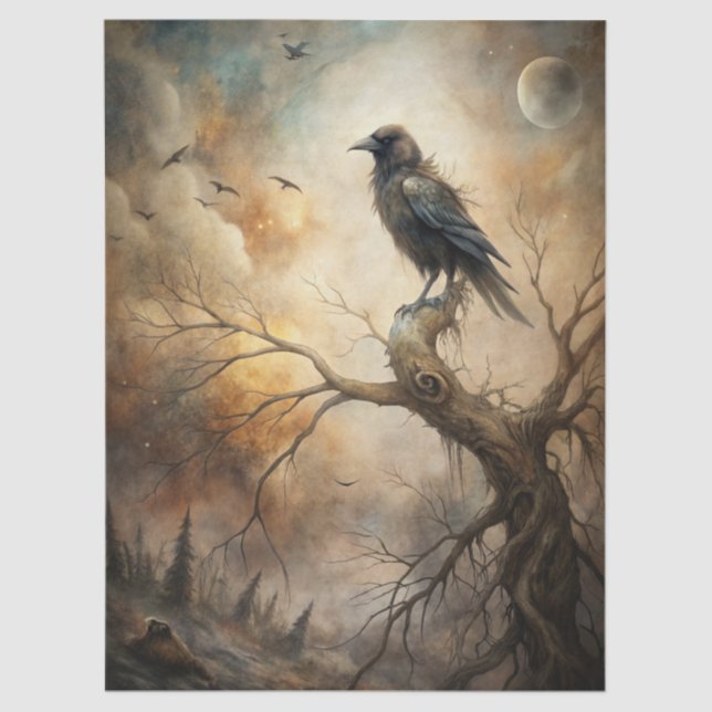 Haunting Fantasy Gothic Raven & Moon Tissue Paper (Front)