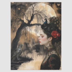 Haunting Fantasy Gothic Raven & Victorian Girl  Tissue Paper