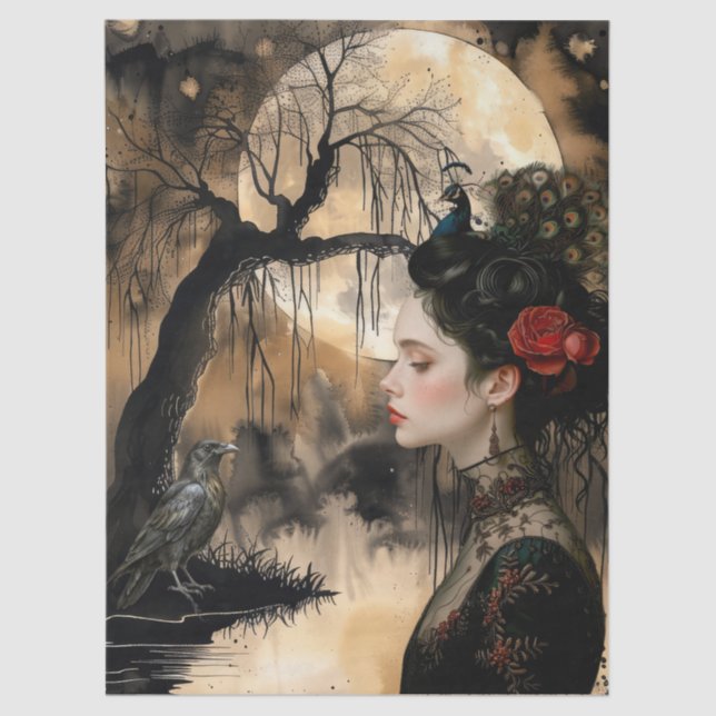 Haunting Fantasy Gothic Raven & Victorian Girl  Tissue Paper (Front)