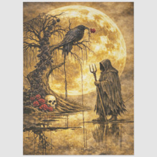 Haunting Gothic Raven Moon Skull Rose Fantasy Art Tissue Paper