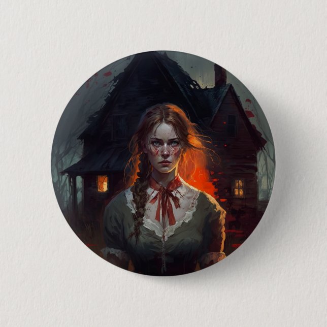 Haunting house 6 cm round badge (Front)