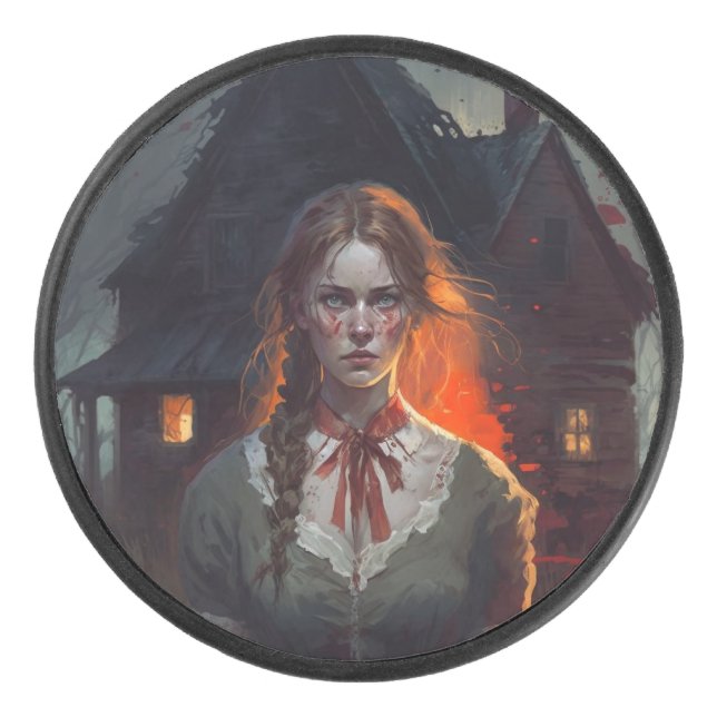 Haunting house hockey puck (Front)
