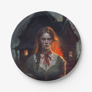 Haunting house paper plate