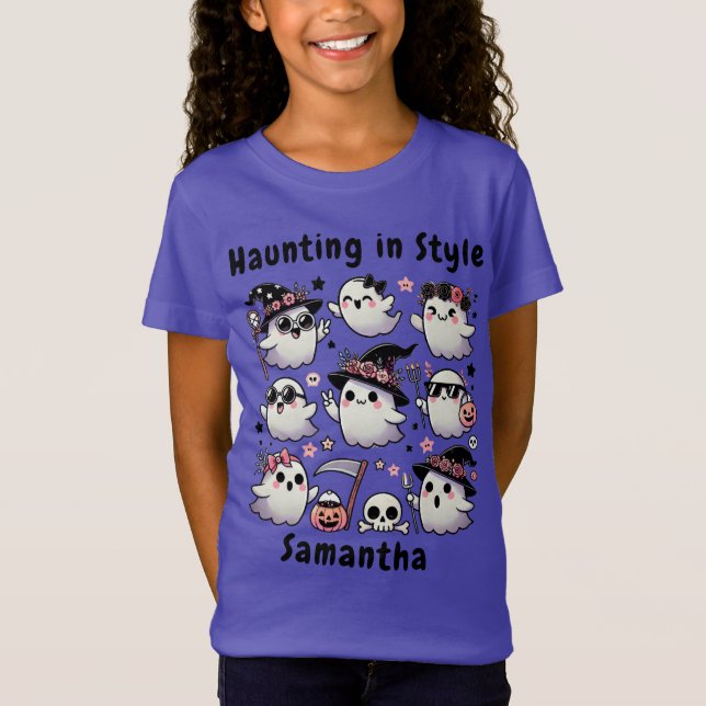 Haunting in Style Ghosts Girls Halloween T-Shirt (Front)