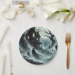Haunting Night Scary Haunted House Halloween Party Paper Plate<br><div class="desc">Customise with any text. Matching items are available.</div>