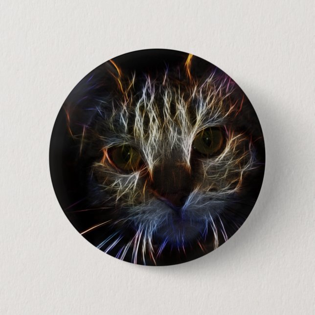 Haunting pet cat face art, made of light - gifts 6 cm round badge (Front)