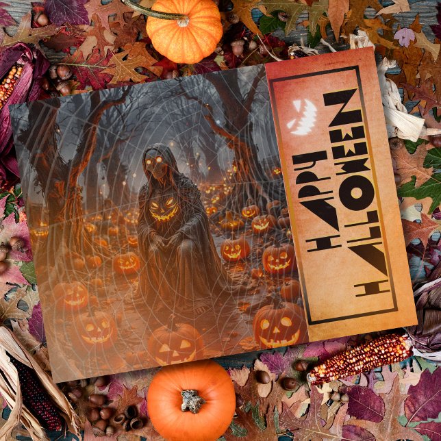 Haunting Pumpkin Forest Halloween Holiday Postcard (Creator Uploaded)