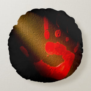 Haunting Red Hand Print Round Cushion
