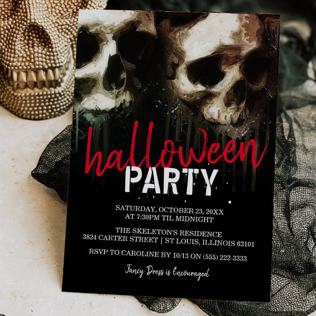 Haunting Skull Faces Halloween Party Invitation (Creator Uploaded)