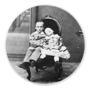 Haunting Vintage Sibling Portrait Ceramic Knob