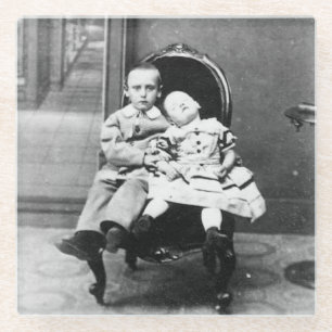 Haunting Vintage Sibling Portrait  Glass Coaster