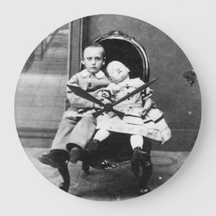 Haunting Vintage Sibling Portrait  Large Clock