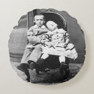 Haunting Vintage Sibling Portrait Round Cushion