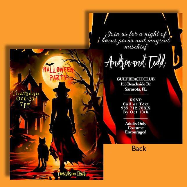 Haunting witch and cat silhouette Halloween Party Invitation (Creator Uploaded)