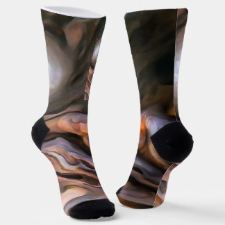 Hauntingly Beautiful Abstract In Ochre and Brown Socks