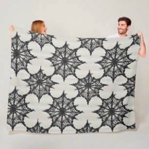 Hauntingly Beautiful Black Lace Spider Web Pattern Fleece Blanket