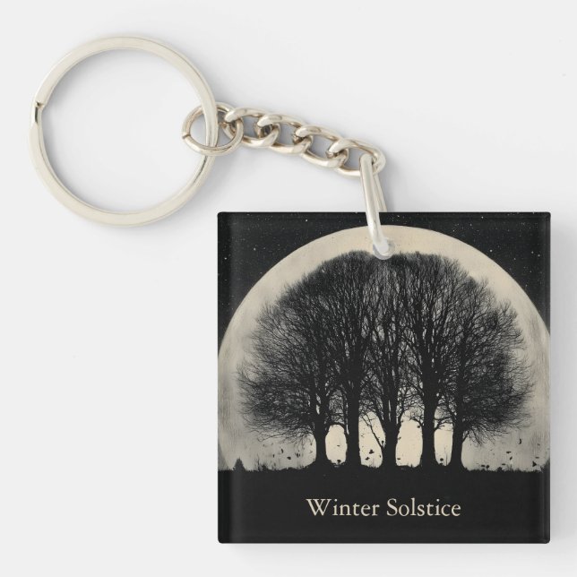 Hauntingly Beautiful Silhouette of Bare Trees Key Ring (Front)
