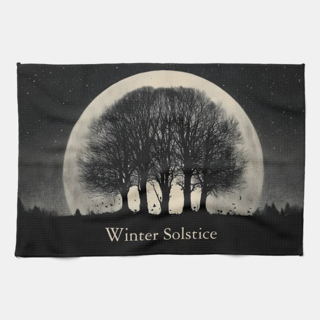 Hauntingly Beautiful Silhouette of Bare Trees Tea Towel (Horizontal)