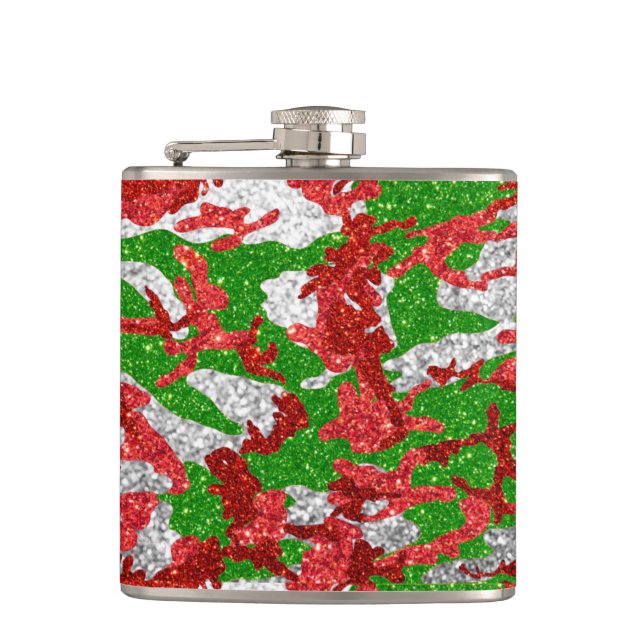 Haus Of Camo Silver Xmas Pattern Hip Flask (Front)