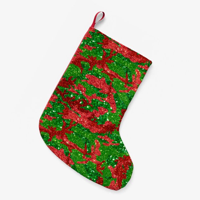 Haus Of Camo Xmas Glitter Camouflage Small Christmas Stocking (Front (Hanging))