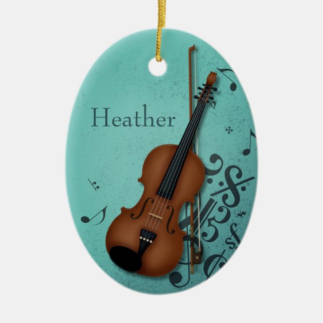 Haute Bohème Violinist Turquoise Ceramic Tree Decoration (Front)