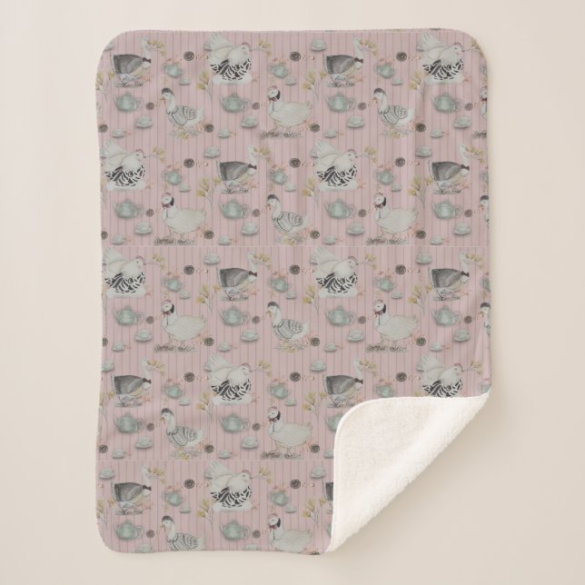 Haute Couture Chicken print Sherpa Blanket (Front)