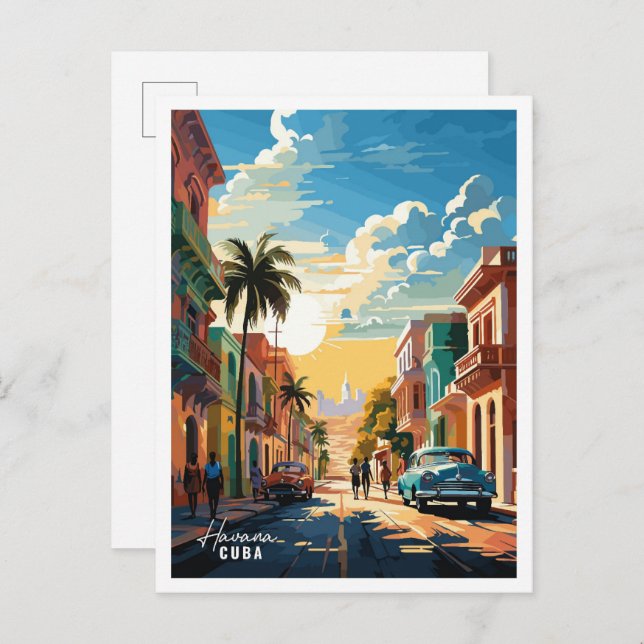 Havana Cuba Art Vintage Travel Illustration Postcard (Front/Back)